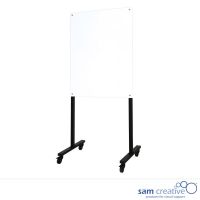 Pizarra blanca magnética de vidrio blanco sobre soporte móvil negro 100x200 cm